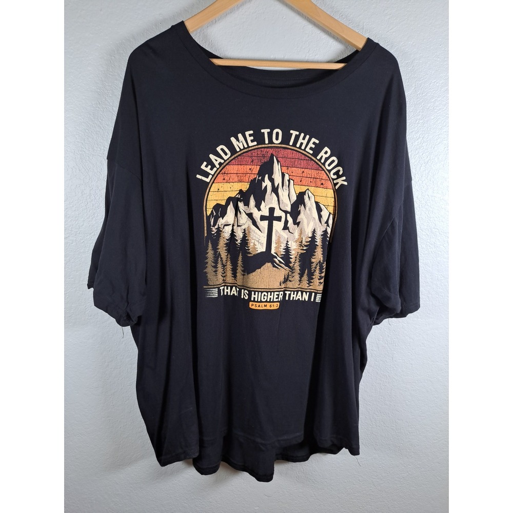 Love in Faith Christian T-Shirt Mens 4XL Black Psalm 61:2 Mountain Graphic Tee